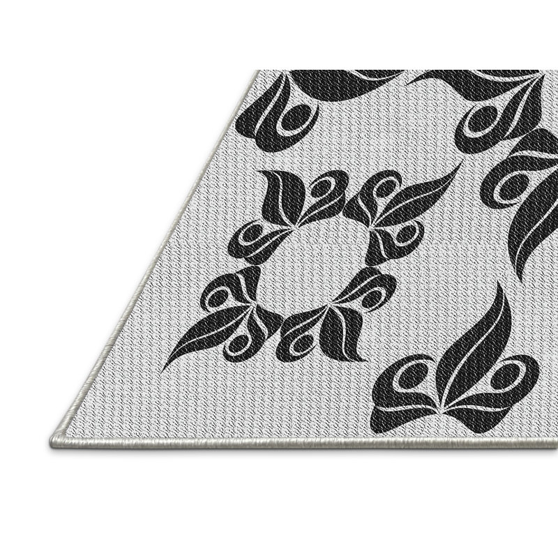 Tapis blanc/noir tissé à la machine, Rectangle 3 pi x 5 pi