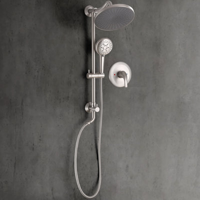 Wall Mount Pressure-Balanced Shower System,10" Rainfall Shower Head with Slider Bar 5-Setting Handheld Spray