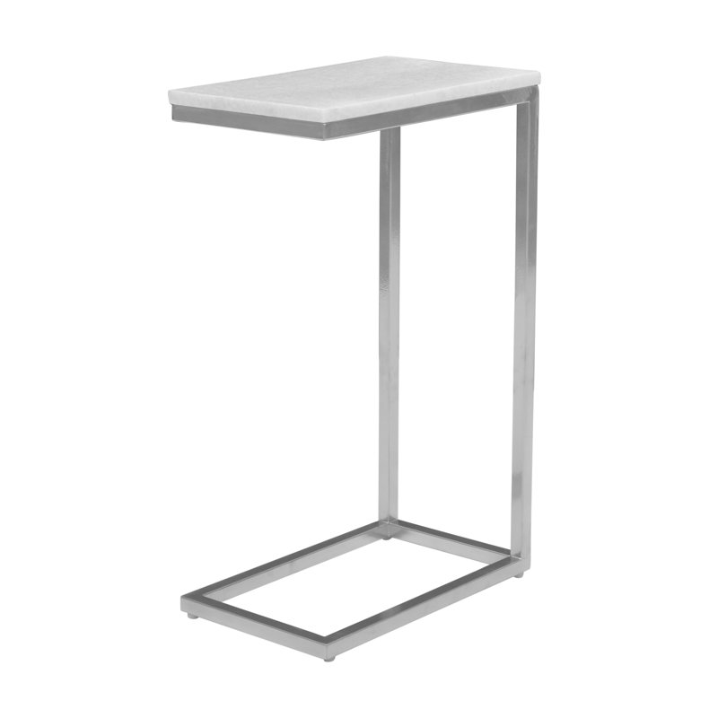 Elicia Solid Marble Modern Luxury Glam Accent C-Table (Set of 2) - Chrome, Grey/Silver