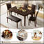 Ensemble de table de salle à manger 6 pièces avec banc et chaises, style maison de campagne en bois pour 6 personnes, parfait pour les réunions de famille confortables et un décor rustique-301230897-301230898-301230900