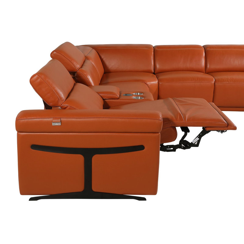 Canapé modulaire en U inclinable électrique en cuir Camel