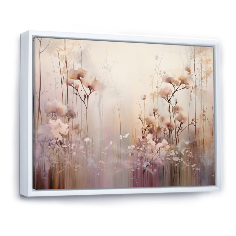 «Beige Ethereal Forest III - Abstract Botanicals», art mural, Cadre flottant blanc, H 34 po x l 44 po x P 1,5 po