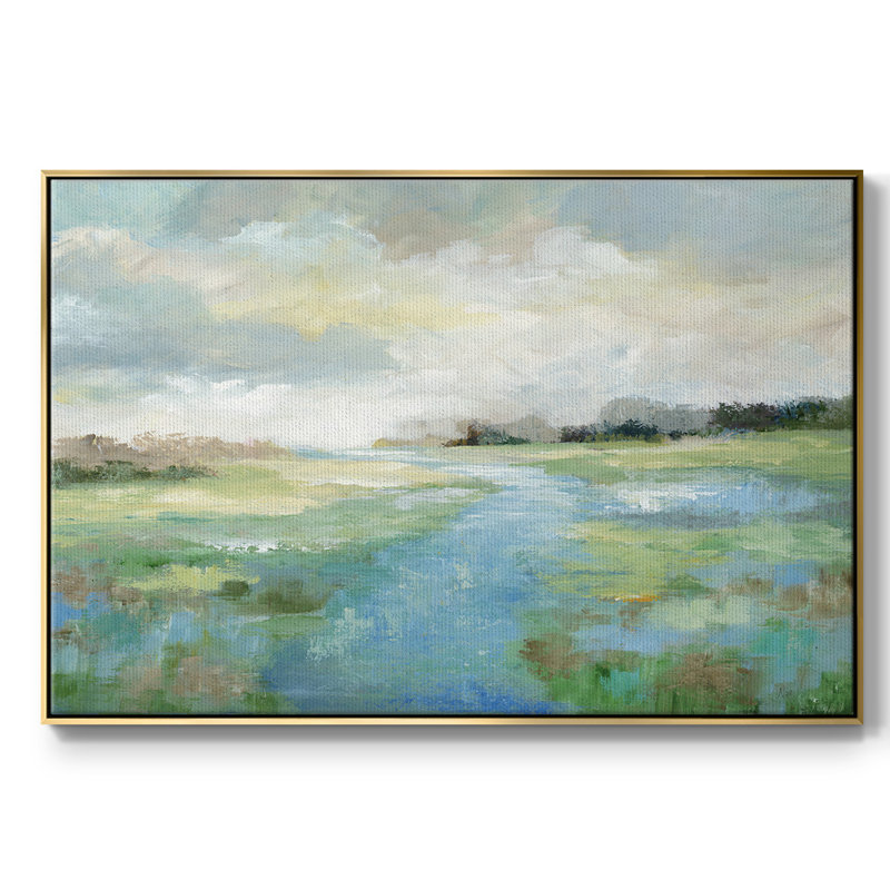 «Winding Stream», peinture sur toile encadrée, Encadrement doré, H 27 po x l 41 po x P 2 po