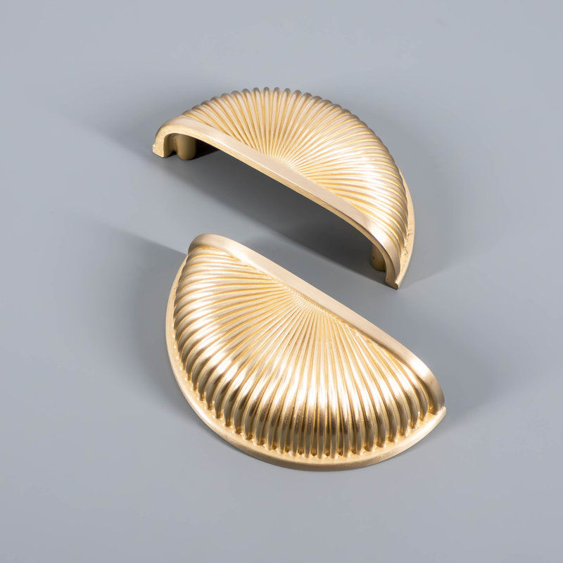 Ribbed Brass Semi Circle Cabinet Pull, Gold