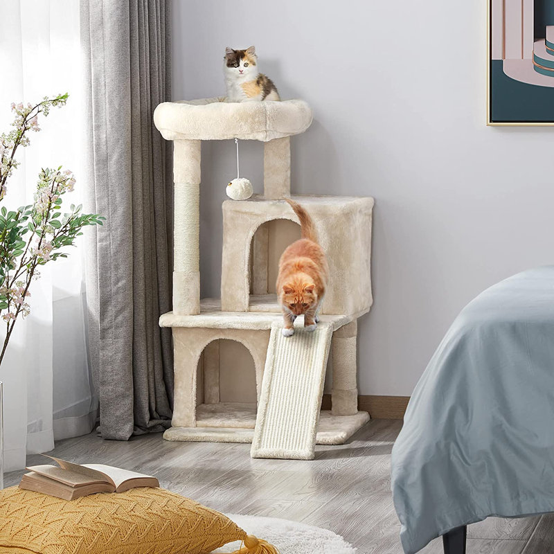 Therese 36″ H Multilevel Cat Tower with Double Condos, Beige
