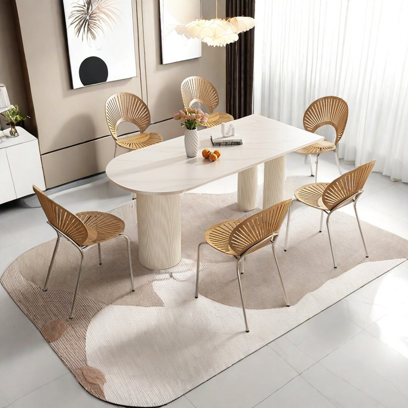 Light luxury  simple semicircle dining table set, 29.52"H x 70.86"L x 35.43"W
