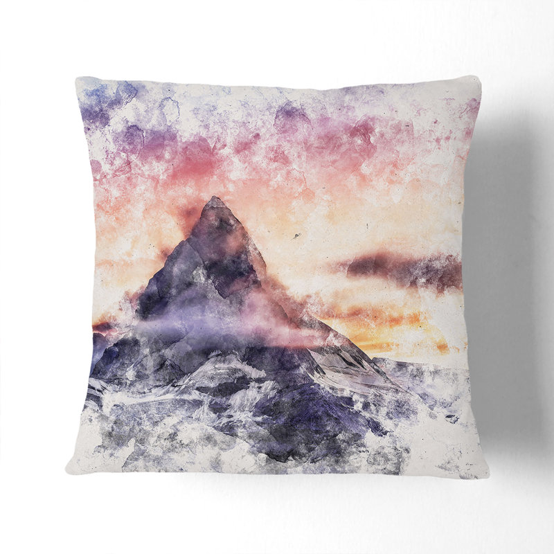Matterhorn Mountain in Zermatt Watercolour Cushion with Filling, 40cm H x 40cm W x 15cm D, Stone
