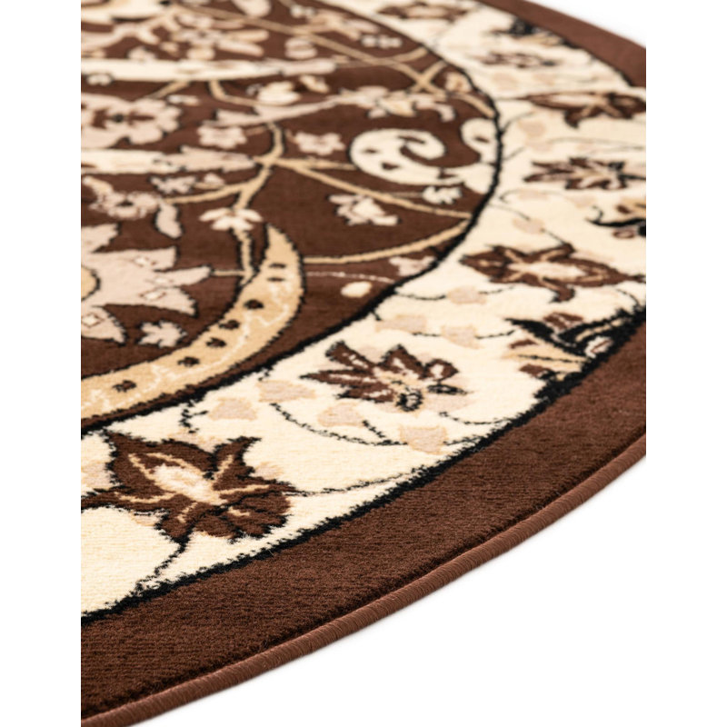 Tapis brun à motif floral Britannia, Rond 8 pi