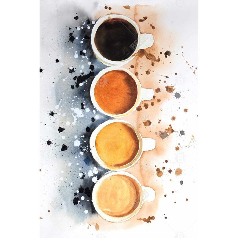 «Four Cups Of Coffee With Paint Splash» sur toile