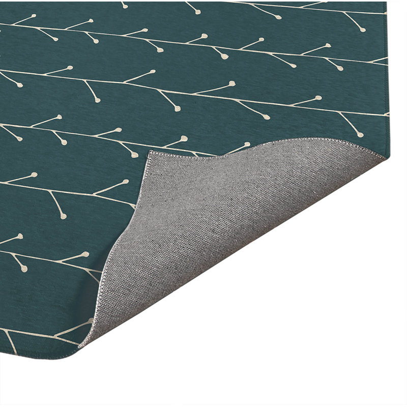 Vine Branch Low Profile Kitchen Mat, Rectangle 3' x 5', Dusty Aqua