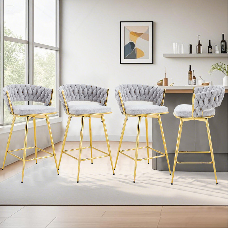 Ensemble de tabourets de bar modernes et stationnaires de 4 à 26 po en lin et coton respirant, certifié BIFMA pour îlot de cuisine et bar, beige
