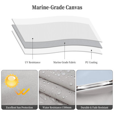 Toit bimini gris clair à 4 nœuds pour bateaux - Toile enduite de polyuréthane marine, rideaux latéraux amovibles, structure en aluminium de 1 po, rangement à fermeture à glissière, H 54 po, gris clair, H 54 po