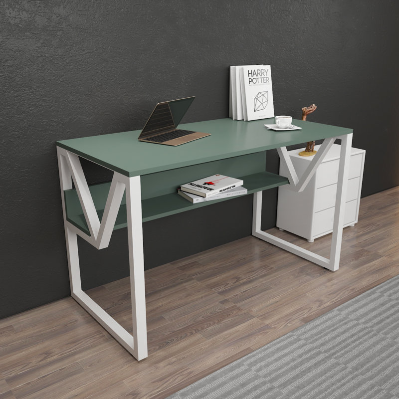 Kymiah 120Cm W Rectangular Computer Desk, White, Green