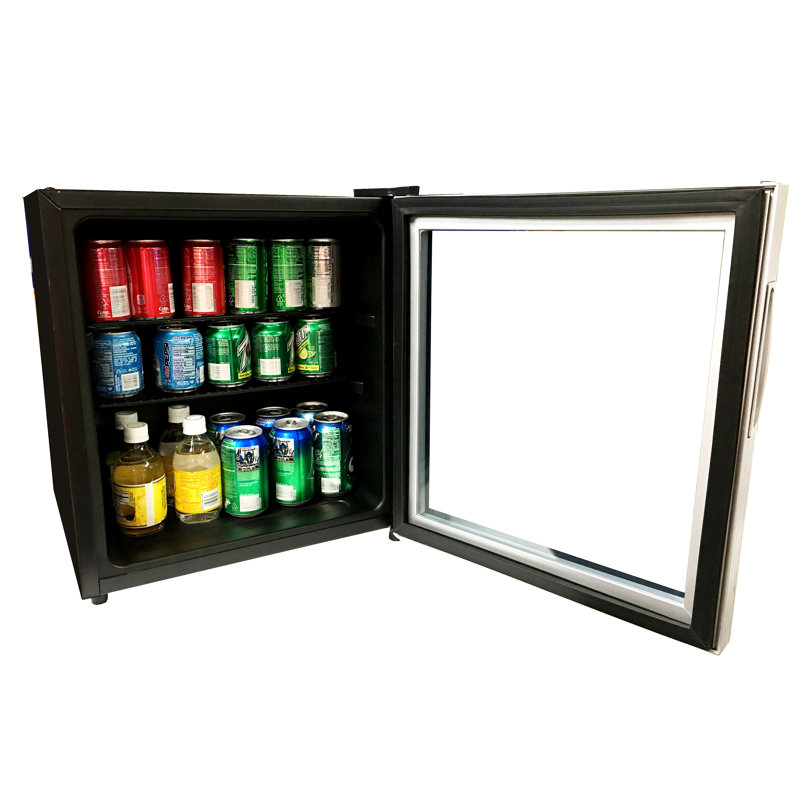 Compact Black Glass Door Beverage Cooler with Adjustable Shelves