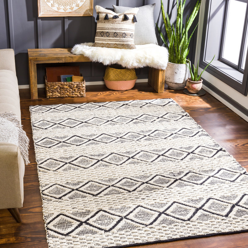 Tapis rose en laine tissé à la main Colin, Rectangle 6 pi x 9 pi