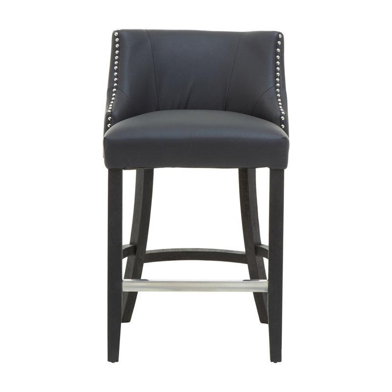 Brodeur Upholstered Counter Stool with Solid Wood Frame, Black, Black