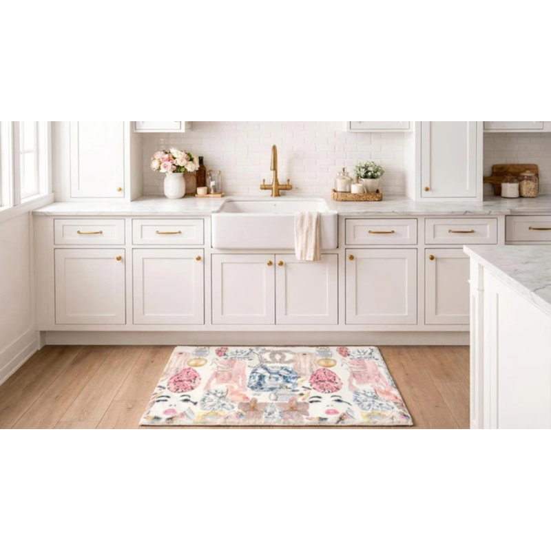 Bougie Women Nuevo Faux Fur Cloud Rectangle Washable Rug, Pink White, Runner 2' x 8'