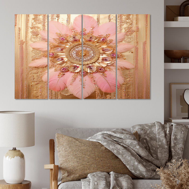 Boho, attrape-rêves rose et doré sur toile, 4 pièces