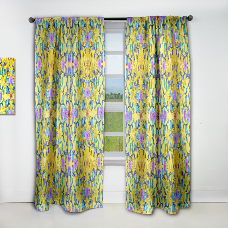 Fancy Arabesque of Swirly Ornaments & Lovely Birds - Floral Bohemian Blackout Curtain Single Panel, 52" W x 95" L