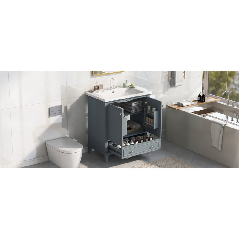 Ensemble de meuble-lavabo 30 po avec lavabo, Blanc, Argent argent