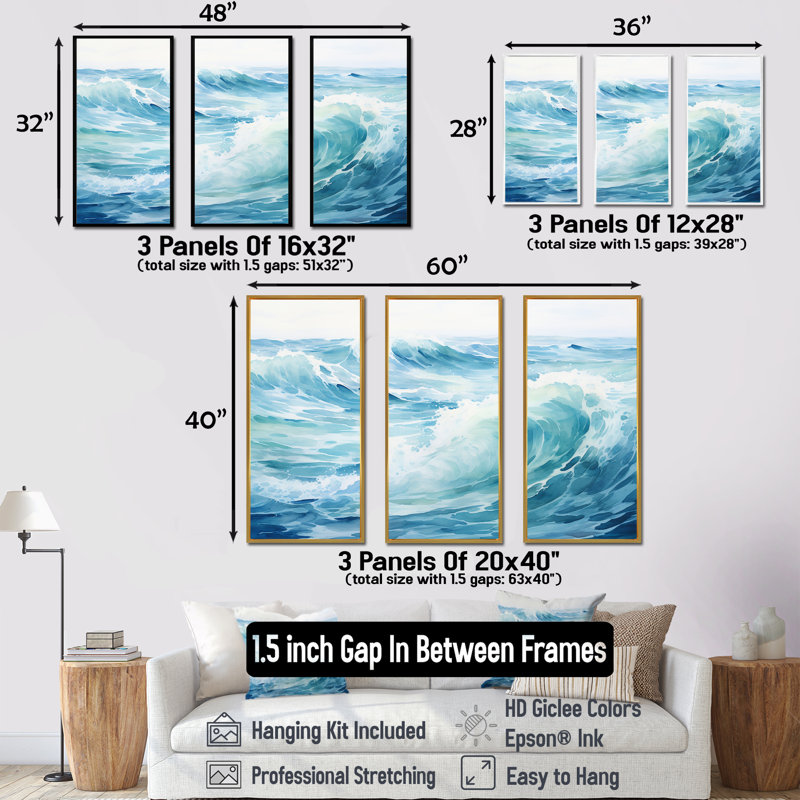 «Blue Ocean In Motion Scenery IV», ensemble de reproductions d'art mural océan, H 28 po x l 36 po x P 1 po