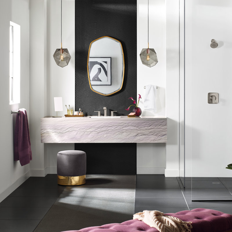 Robinet de salle de bain à grande arche à deux poignées avec ensemble de drain Moen Genta LX, Nickel brossé