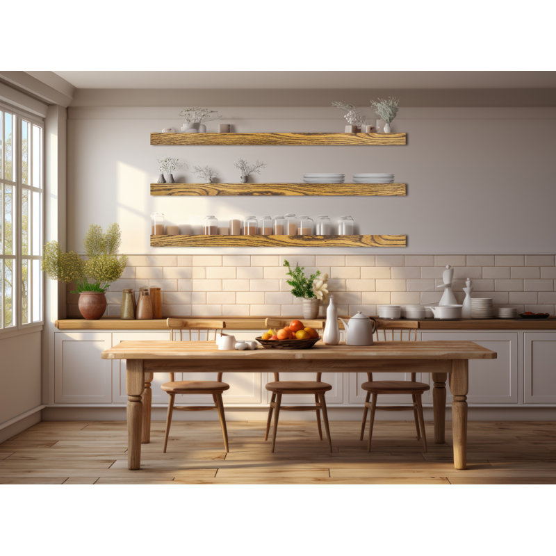 3 Piece Oak Floating Shelf, 4" H x 66" W x 5" D