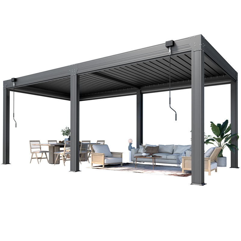 Pergola à persiennes 20 x 10 pi avec écrans rétractables, pavillon de jardin extérieur en aluminium avec toit imperméable réglable pour patio, terrasse et spa, gris foncé