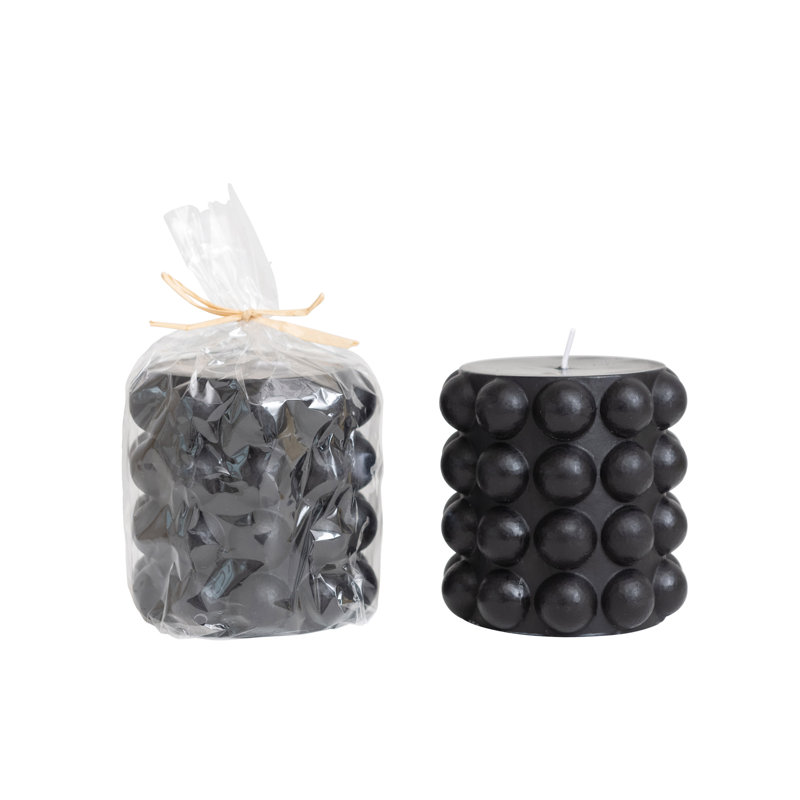 Nessa Unscented Pillar Candle, 4"H x 4"W x 4"D, Black