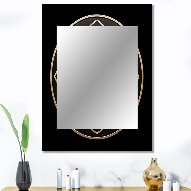 Sceau de géométrie sacrée en or sur fond noir I - miroir géométrique, miroir mural décoratif moderne, impression d'art en métal