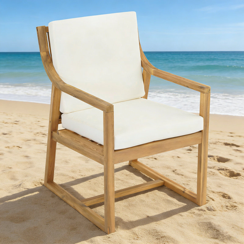 Chaise d'appoint de patio, fauteuil d'extérieur avec coussin et structure en bois, Teck