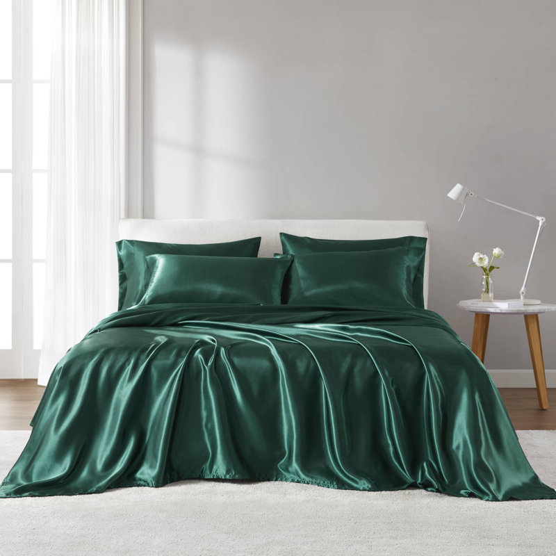 Ensemble de draps en satin de luxe, Ensemble de draps pour très grand lit, Émeraude