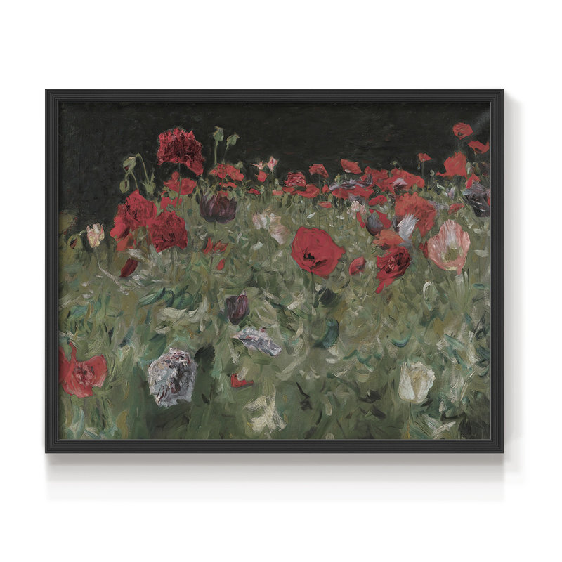 Motif floral rétro - Cxxiv - reproduction encadrée, H 8 po x l 10 po, Noir, noir, noir, noir