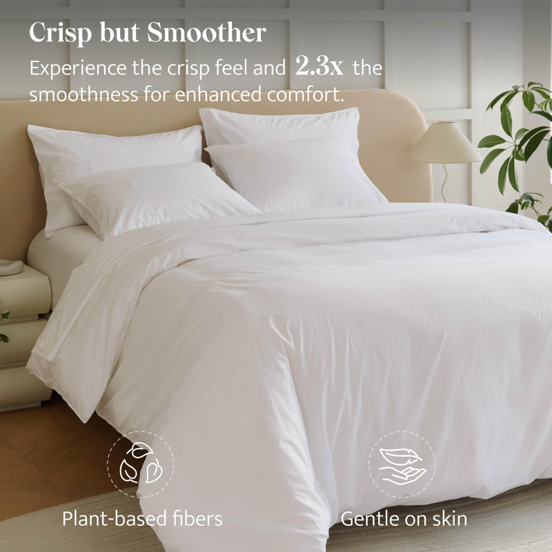 Housse de couette en coton Tencel, Blanc brillant, Housse de couette pour grand lit + 2 taies décora