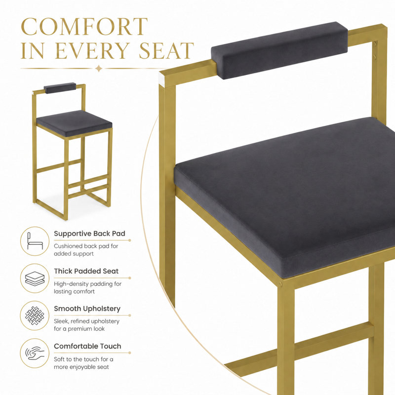 Ensemble de 2 tabourets de bar modernes en fer doré de luxe, chaises de comptoir minimalistes à haut dossier pour usage domestique et commercial