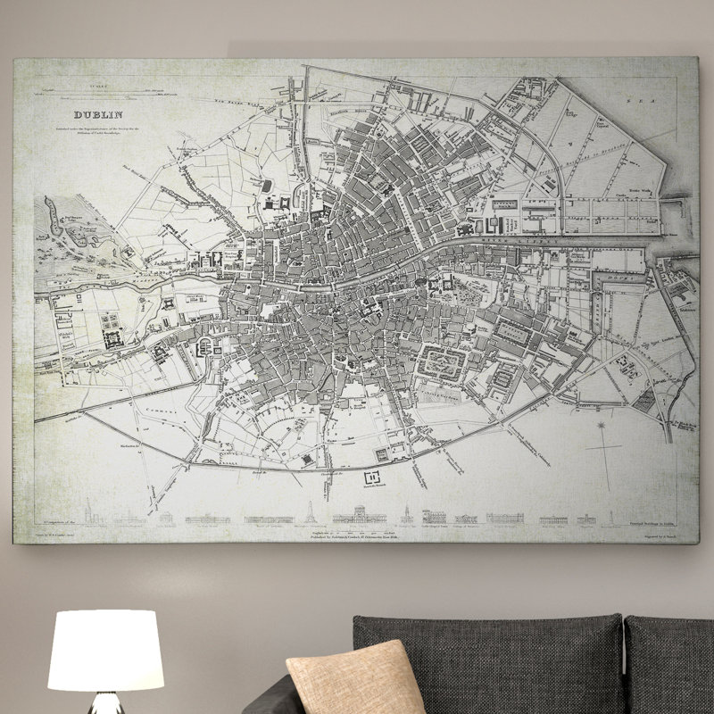 «Dublin Sketch Map II», reproduction d'impression sur toile, H 24 po x l 32 po x P 1,5 po