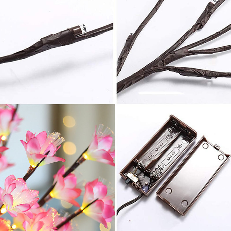 30 lumières à branches de cerisier en fleurs à DEL - paquet de 2 - fleurs artificielles lumineuses roses pour la maison, décorations romantiques pour l'extérieur pour la Saint-Valentin et Pâques