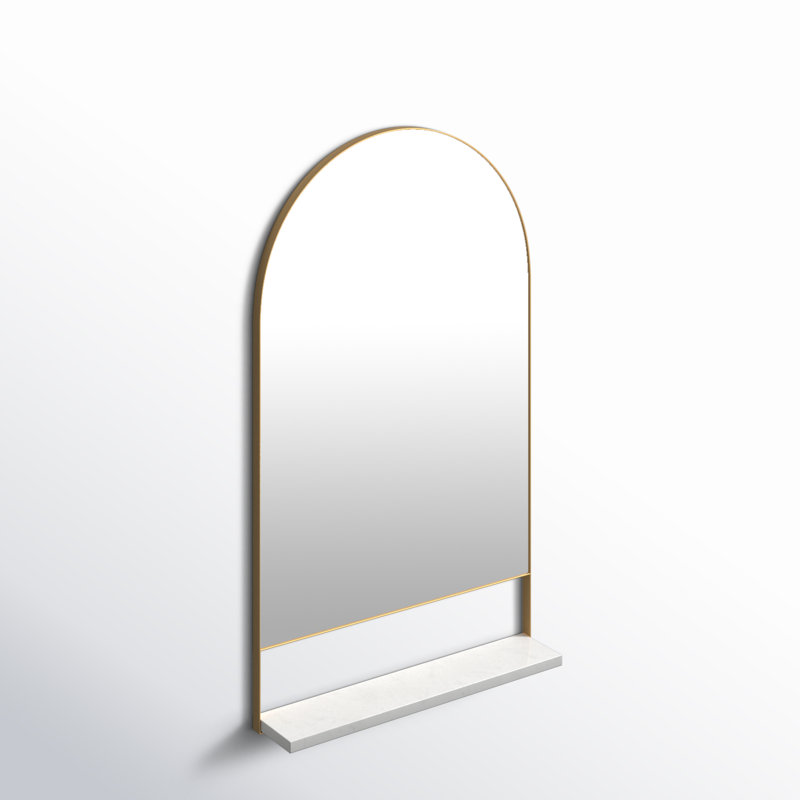 Cielo Arch Mirror with Shelves, Gold/White, 34" x 20"