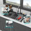 Évier de cuisine à cascade encastré noir Gunmetal - éviers de cuisine à rebord à cuve simple en acier inoxydable de calibre 16 et 33 po x 22 po x 10 po avec robinet rétractable et laveuse à gobelets