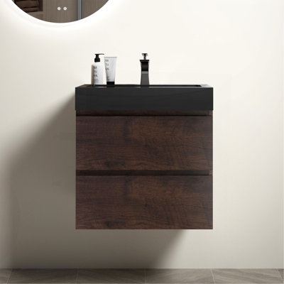 Meuble-lavabo mural en noyer de 24 po avec lavabo Alice