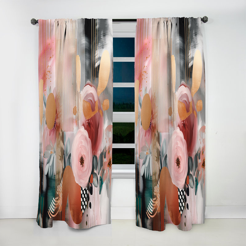 Verbana - Pink And Gold Floral Fantasies III - Traditional Velvet Curtain - Room Darkening - 1 panel, 52" W x 90" L