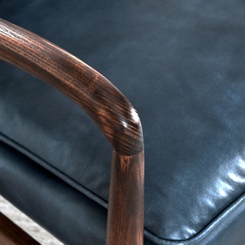 Kiannah Genuine Leather Accent Chair, Dark Blue Genuine Leather