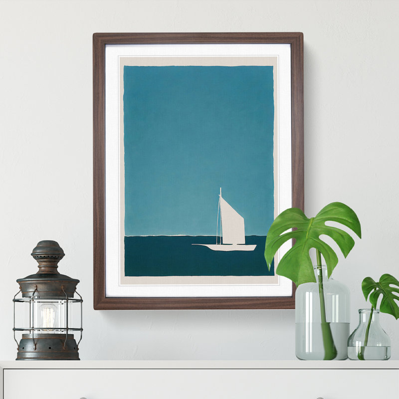 Boat Silhouette - Print, 48cm H x 36cm W, Walnut Framed, White