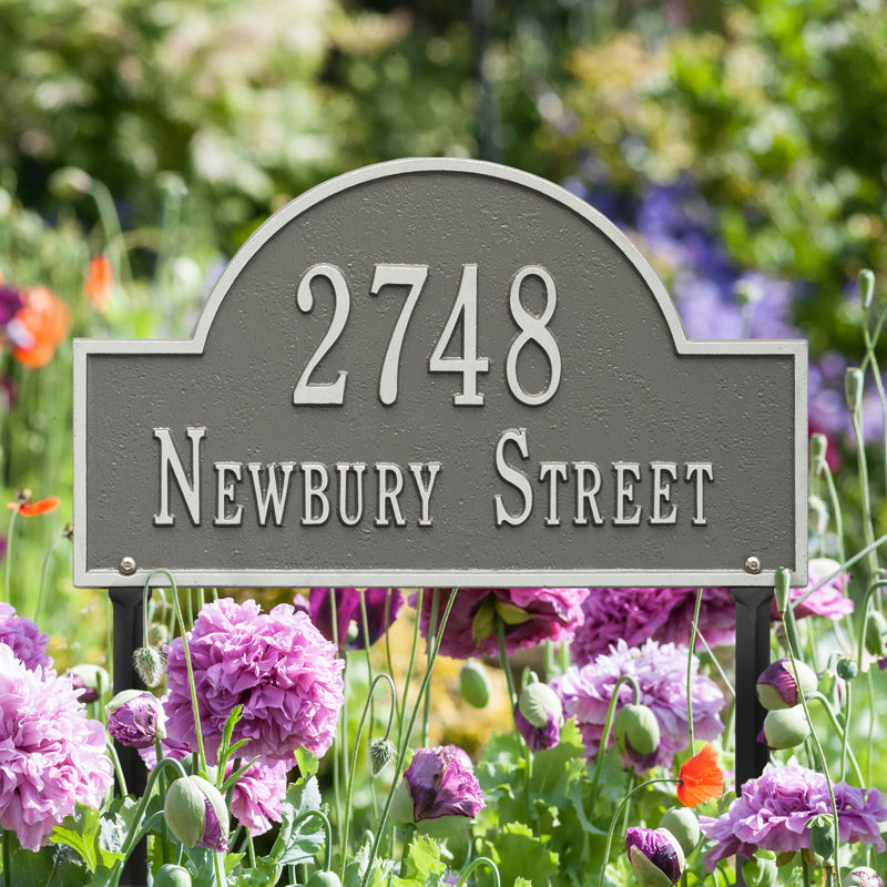 2-Line Lawn Address Sign, Pewter, Yes