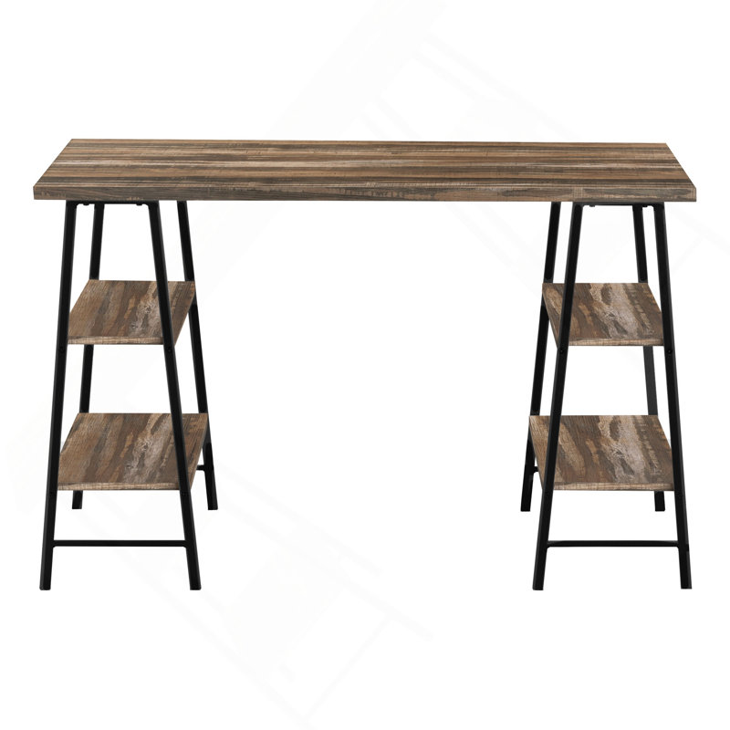 Bureau d'ordinateur, bureau personnel, ordinateur portable, tablettes de rangement, L 48 po, travail, stratifié brun, métal noir, contemporain