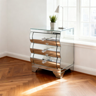 Mirrored Nightstand With 3 Drawers & Solid MDF Frame, Stainless Steel Feet, Suitable For Bedrooms, Living Rooms, Etc. by Mercer41