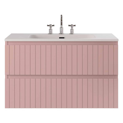 Meuble-lavabo simple flottant cannelé 36 po Atharv