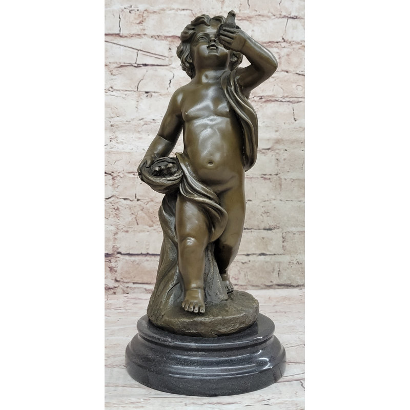 Hot Cast Bronze Classical Young Boy Cherub Angel Bronze Statue Sculpture by Moreau