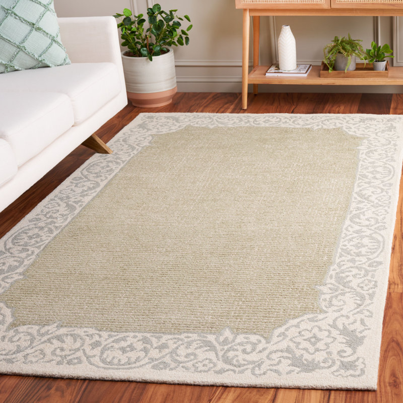 Tapis floral en laine / coton touffeté à la main Varick, Rectangle de 5 pi x 8 pi