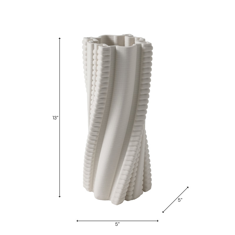 Modern Sculptural Porcelain Vase With Twisted Ribbed Texture And Contemporary Art-Inspired Design For Decorative Accent Display In Living Room Or Entryway Decor Styling
